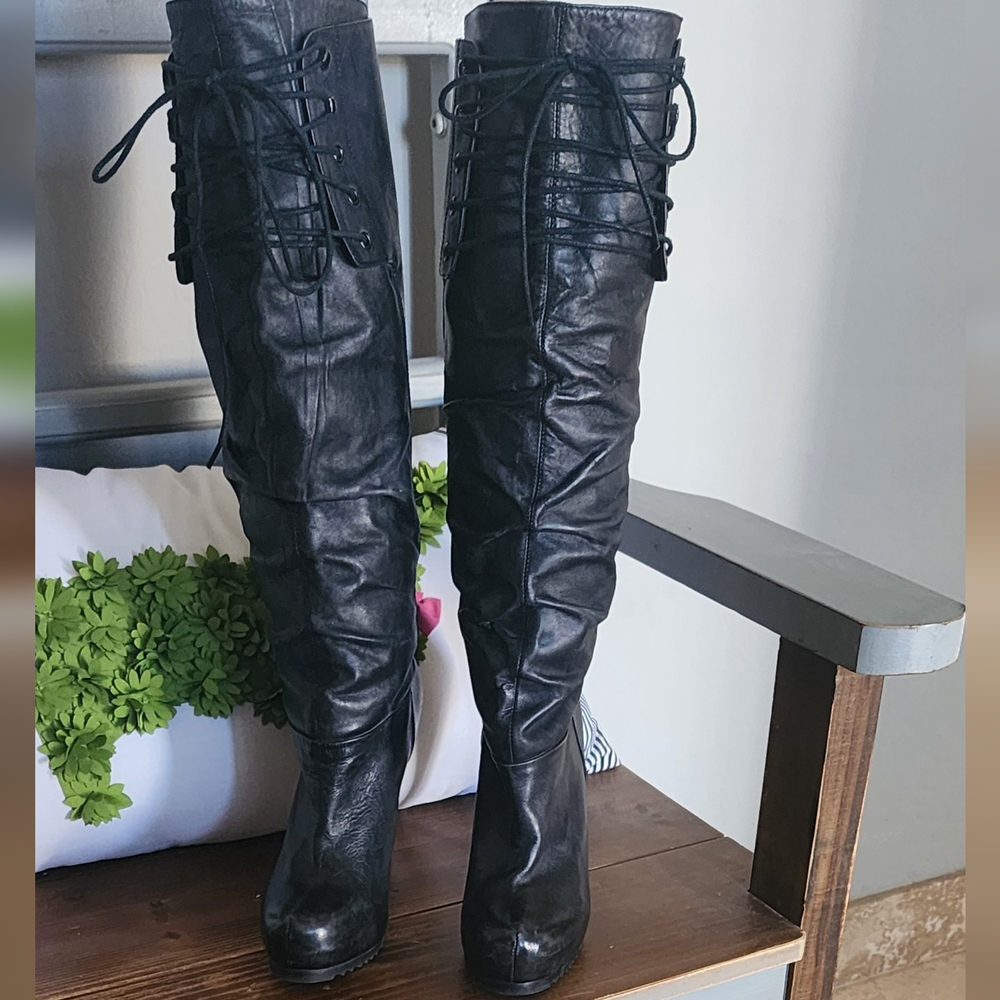 Bronx Leather Lace-up detail Boots - Worn Once- Distressed Finish - Size 7M